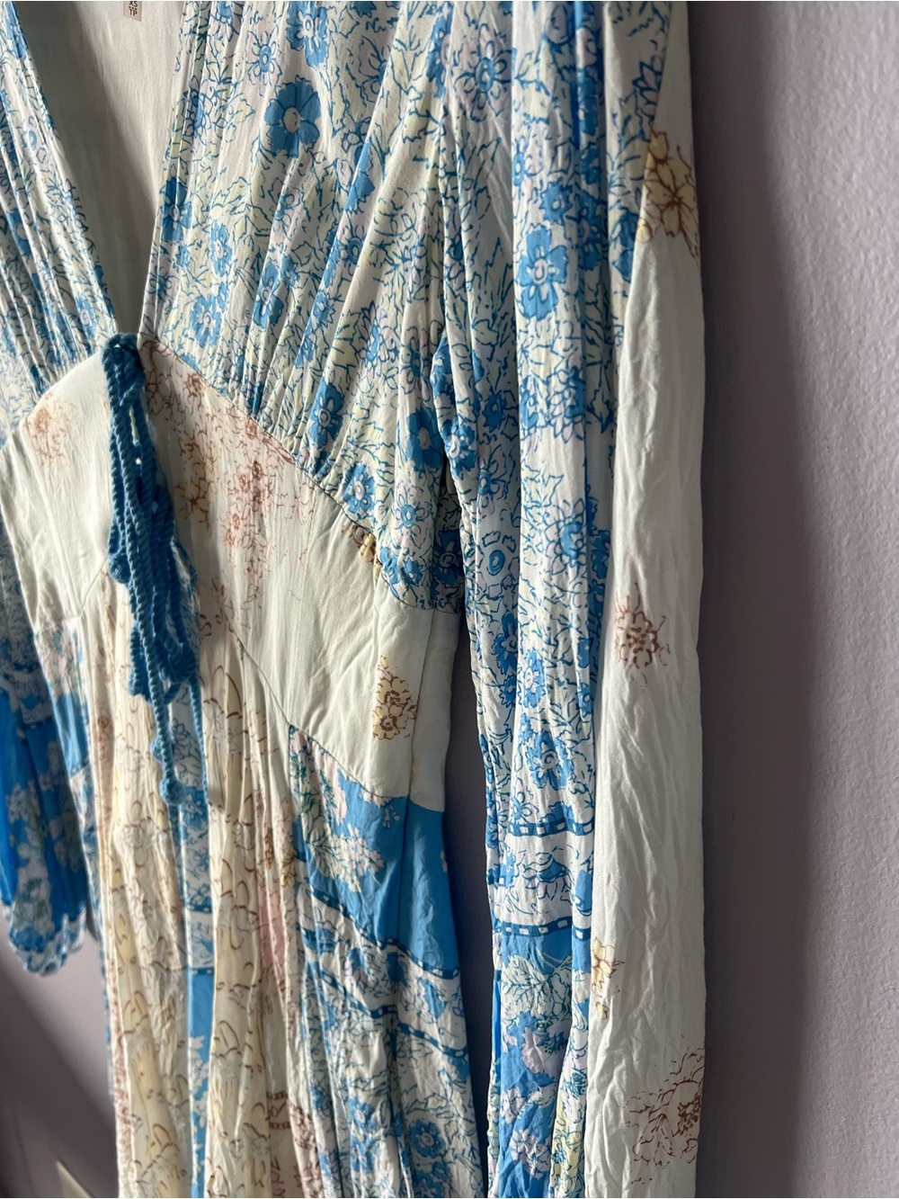Free People Blue and Cream Floral Long Sleeve Mini Dress - Picture 4 of 9